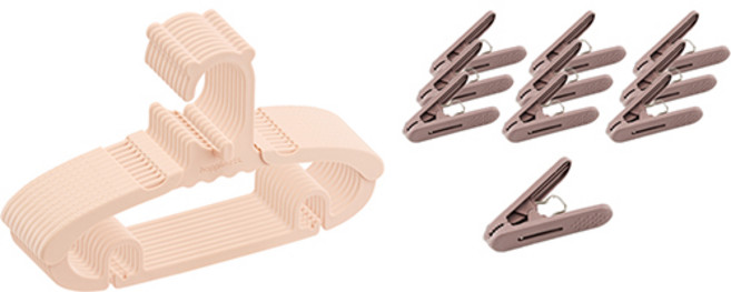 아가짱 해피니스 아기옷걸이 10p + 집게 10p 세트, 핑크 옷걸이 + 버건디 집게, 1세트