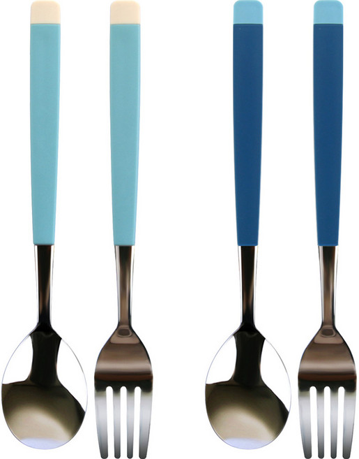 보네르 주니어 스푼 포크 세트, 블루 + 진블루, 스푼 + 포크, 2세트