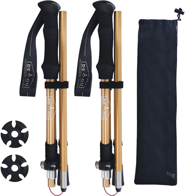 디유 아웃도어 등산스틱 2p + 전용케이스 2p 세트, 골드, 1세트