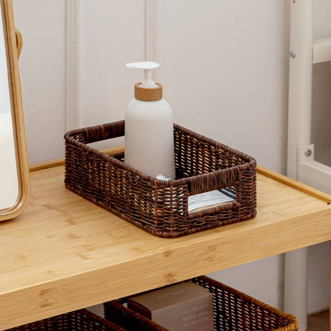 하우스레시피 PP라탄 직사각 바스켓 S, 다크브라운, 1개