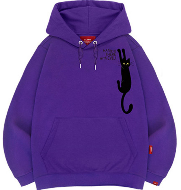 엘라모 남녀공용 3H 검은 고양이 후드티