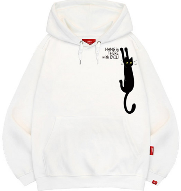 엘라모 남녀공용 3H 검은 고양이 후드티