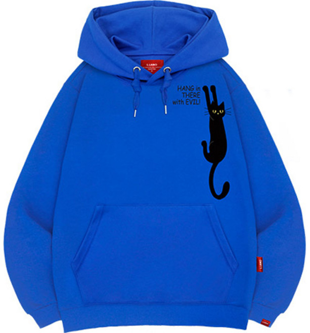 엘라모 남녀공용 3H 검은 고양이 후드티