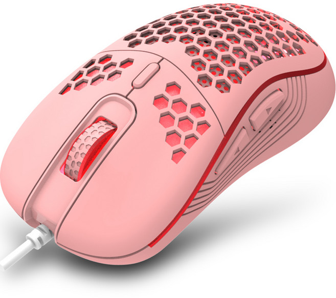 지클릭커 슈퍼히어로 에어 초경량 무소음 게이밍 유선 마우스, CT190, 핑크