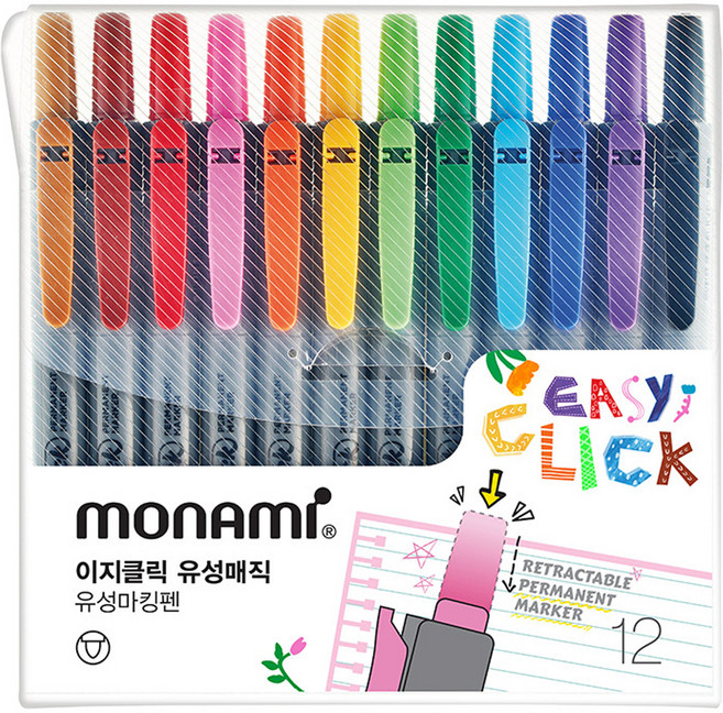 모나미 이지클릭 유성매직 12종 세트, 혼합색상, 12개
