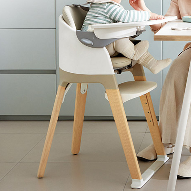 시디즈 몰티 하이체어 아기 식탁 의자 + 트레이 + 안전벨트 세트, 샌디베이지, 1개