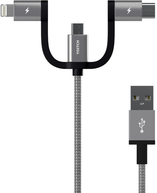 요이치 A타입-멀티단자 마운틴 베타 3in1 멀티 충전 케이블, 50cm, 실버 + 블랙, 1개