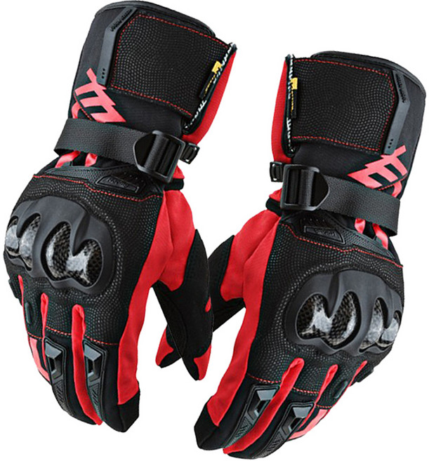 오토바이 카본 프로텍터 방한 장갑 양손세트, 레드