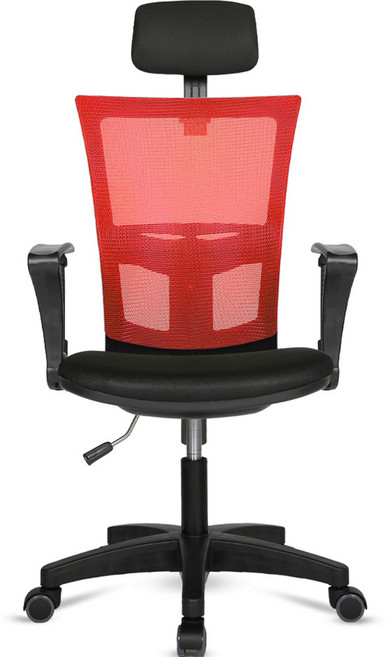 체어포커스 레오 헤더형 3각팔 블랙바디 메쉬 의자 L02, 블랙 + 레드