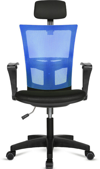 체어포커스 레오 헤더형 3각팔 블랙바디 메쉬 의자 L02, 블랙 + 블루