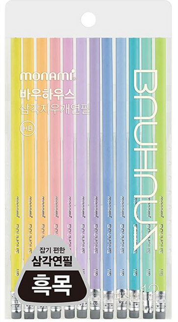 BAUHAUS 파스텔 삼각지우개 연필 HB 12본입, 혼합색상, 1세트