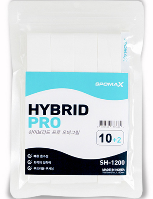 SPOMAX 하이브리드 프로 배드민턴 테니스 오버 그립 SH-1200 12p, 화이트, 1개