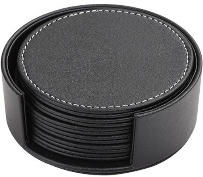 씨오브비 비지니스 가죽 코스터 컵받침 6p + 케이스, 블랙, 1세트