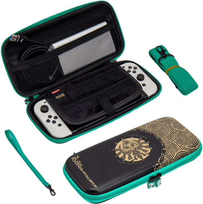 호후 닌텐도 스위치 OLED 슬림 하드 파우치 젤다의전설 티어스 오브 더 킹덤 테마 AK 블랙, 1세트