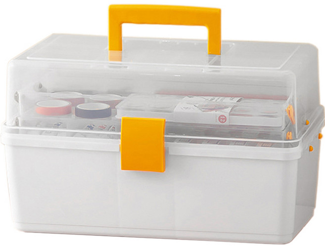 코히모 미술도구 정리함 3단 미술용품 정리 다용도 화구박스 옐로우 3W082