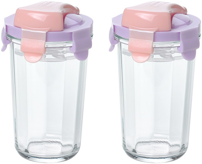 Glasslock 玻璃奶昔隨行杯, 紫色, 500ml, 2個