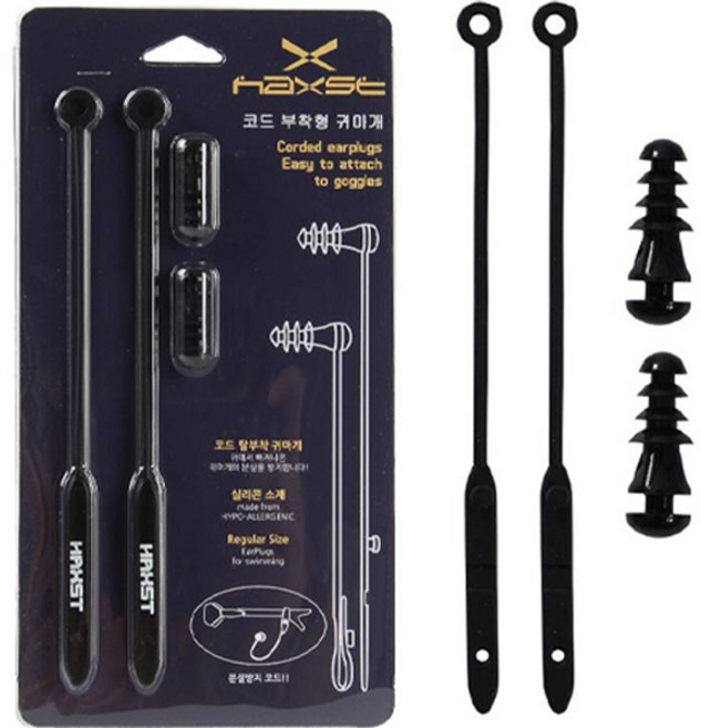 헤스트 코드 탈부착형 분실방지 수영 귀마개 HBCE02, 블랙, 1개