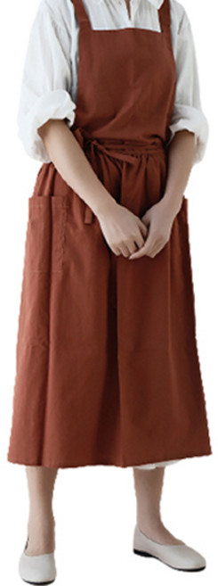 어린이집교사 플로리스트 꽃집 주방 빅사이즈 원피스 롱 모던 클래식 앞치마, 브릭레드, 1개