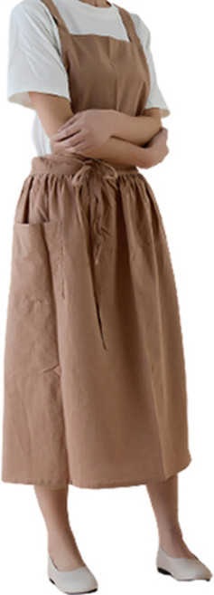 어린이집교사 플로리스트 꽃집 주방 빅사이즈 원피스 롱 모던 클래식 앞치마, 진베이지, 1개