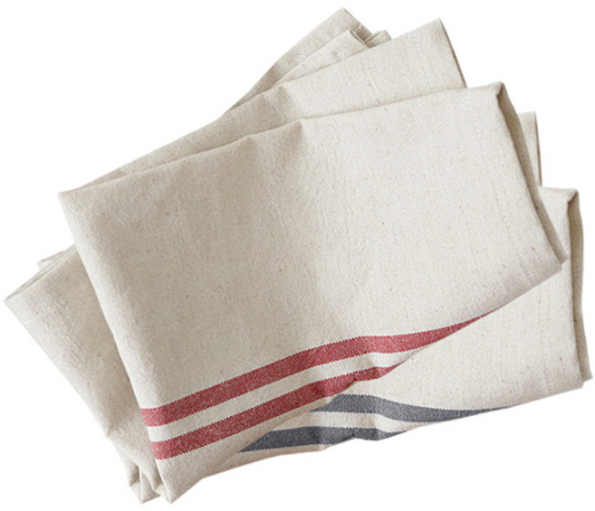 포홈 핸드메이드 린넨 오트밀 스트라이프 키친클로스 세트, 블랙 + 레드, 40 x 50 cm, 2개