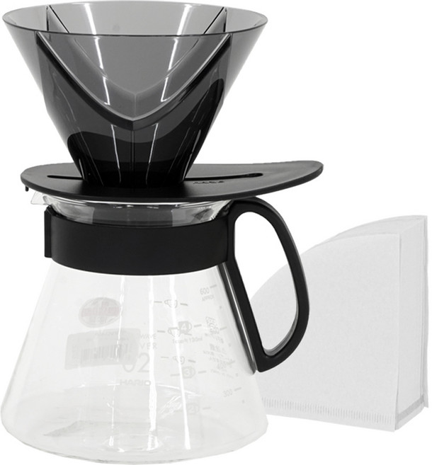 하리오 V60 뮤겐 핸드드립 세트 600ml 3~4인, 커피서버 XVD-02B + 드리퍼 VDMU-TB + 여과지02-100W, 1세트