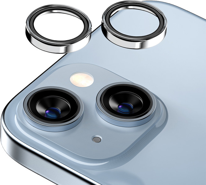 케이엠디자인 강화유리 메탈링 카메라 렌즈 보호필름 세트 실버, 1세트