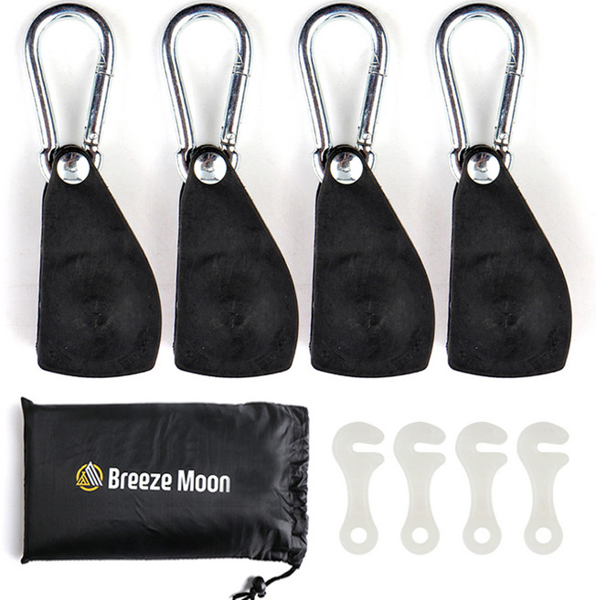 Breeze Moon 棘輪繩索 4入 + 夜光掛鉤 4入 + 收納袋 套組, 黑色