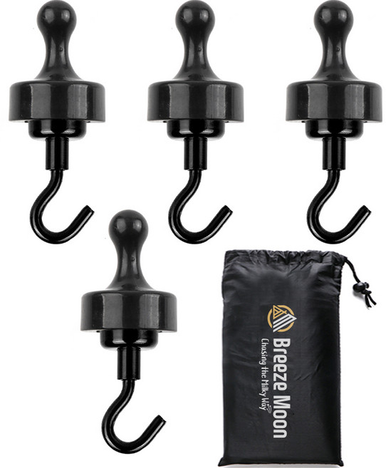 브리즈문 캠핑 자석 고리형 25mm x 4p + 스탬프 자석 29mm x 4p + 보관 파우치 세트, 블랙, 1세트