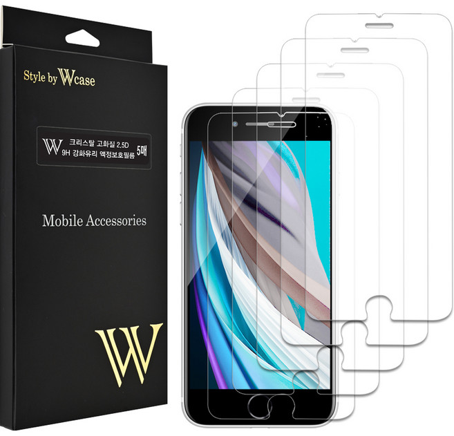 더블유케이스 크리스탈 2 5D 고화질 9H 강화유리 휴대폰 액정보호필름 5p 세트, 1세트