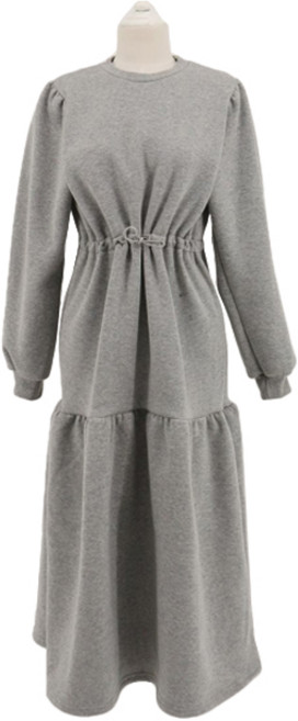 슈가펀 기모 퍼프 스트링 롱 원피스