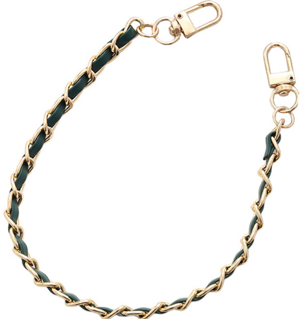 워너프 골드 체인 레더 투 링 홀더 키링 고리 휴대폰 스트랩, 그린, 1개