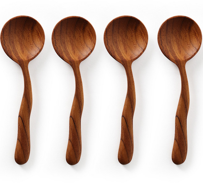 나무공방 티크우드 통원목 요거트 스푼, 4개, 단품