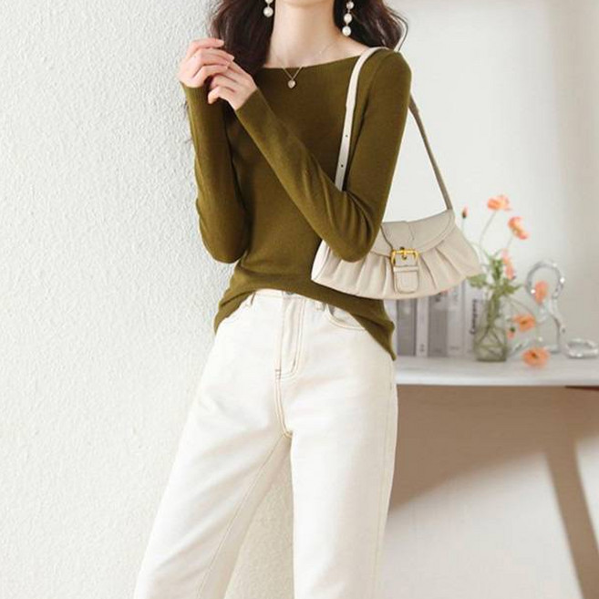 아뗄릭 여성용 보트넥 베이직 니트 티셔츠 02951