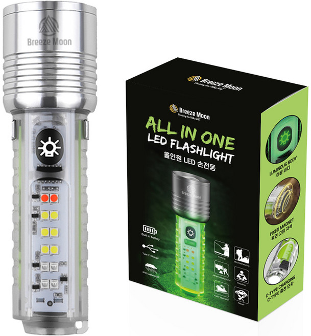 브리즈문 올인원 LED 손전등 고휘도, 혼합색상, 1개