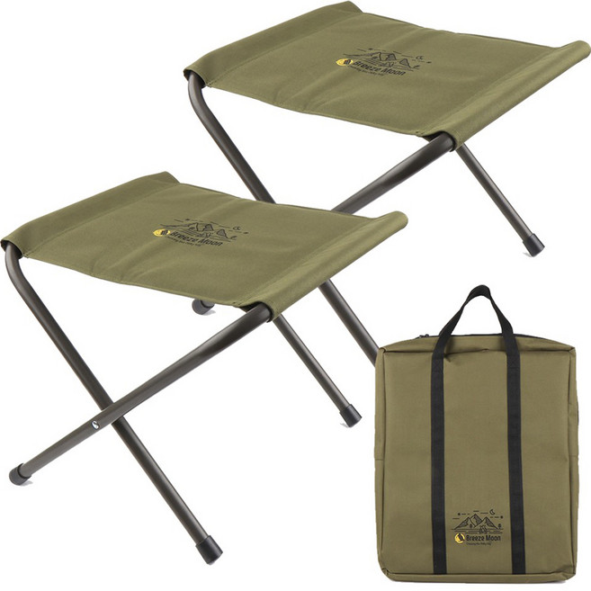 브리즈문 와이드 BBQ 접이식 체어 2p + 보관가방 세트, 올리브 그린, 1세트