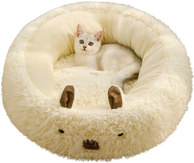 파스텔펫 반려동물 포근 알파카 도넛 쿠션, 아이보리, 1개