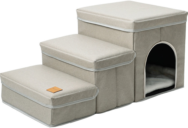 에코펫위드 강아지 계단 하우스 수납형, 베이지, 1개