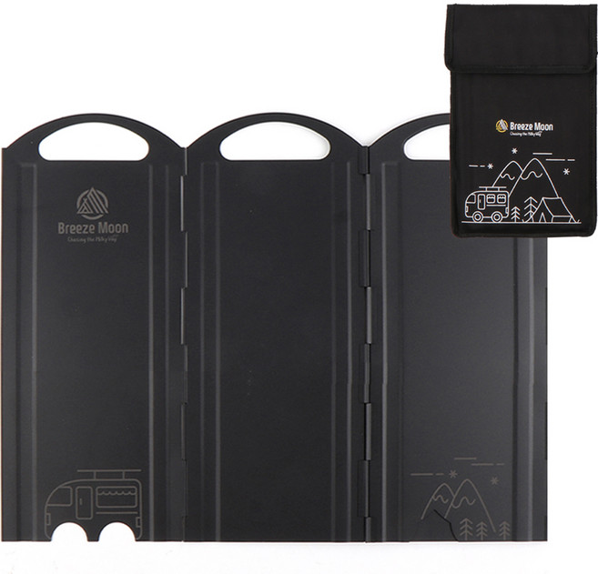 브리즈문 8단 폴딩 가스 버너 바람막이 M 30cm + 파우치 세트, 모던블랙, 1세트