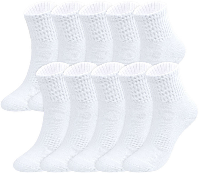신다삭스 여성용 베이직 중목 스포츠 양말 10켤레, 화이트, 1세트