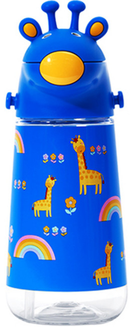 큐트미 기린 스트랩 스트로 보틀, 블루, 450ml, 1개