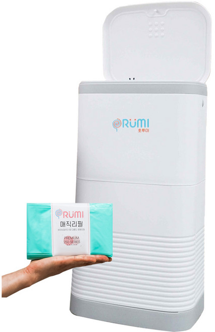 오루미 원클릭 기저귀 휴지통 + 매직리필봉투 세트, 화이트(휴지통), 16L