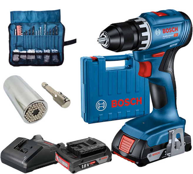 [KC認證] BOSCH 博世 18V 充電式電動鑽頭 簡易工具組 GSR 18V-45(2B), 1套