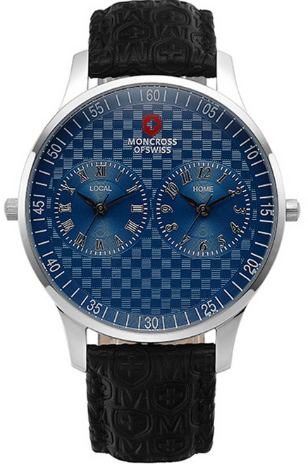 MONCROSS SWITZERLAND 男士雙時間皮革腕錶 42mm MS17110M
