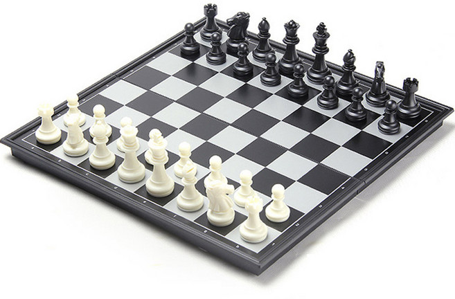 휴대용 미니 체스 세트 25cm, 블랙 + 화이트, 1개