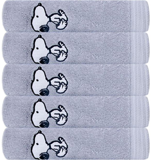 송월타월 스누피 미유 세면타월 140g 30수 면사, 애쉬그레이, 5개