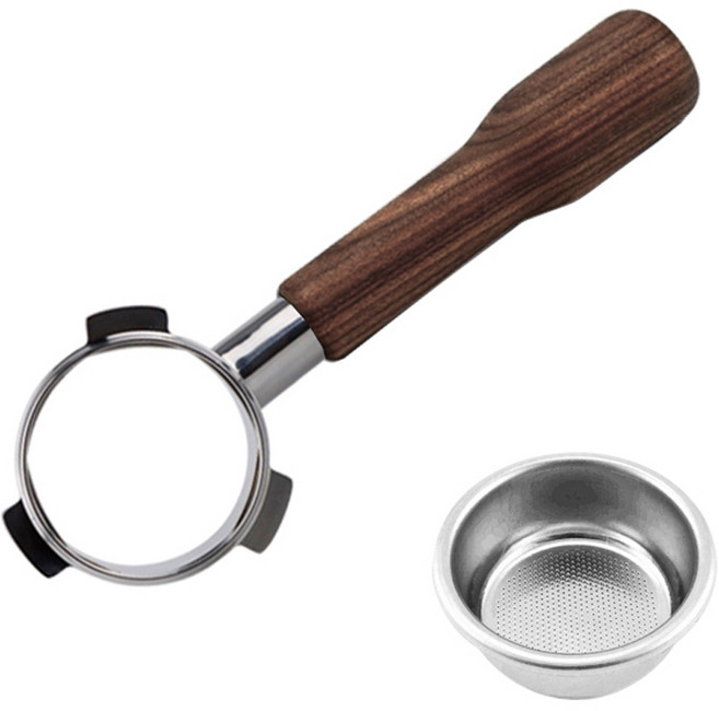 Kaldin Crema 無底 Breville 兼容 54mm 咖啡機把手 + 濾杯套組, 1套, 胡桃木色