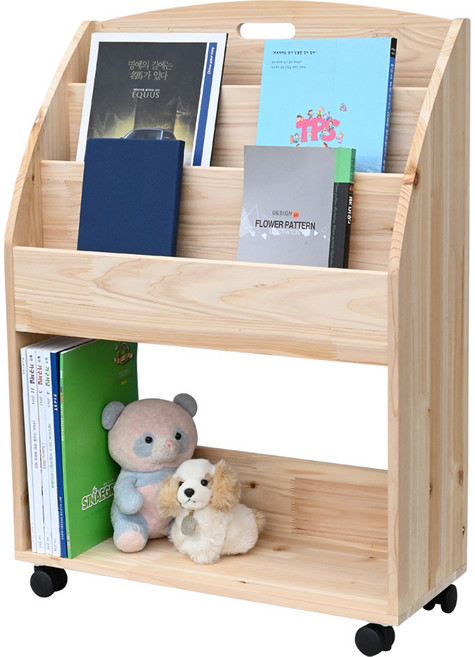 두리데코 삼나무 원목 이동식 바퀴형 잡지대 60, 원색, 4단
