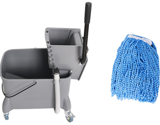 크린메이트 마포 탈수기 그레이 대형 + 극세사 마포걸레 레게형 세트, 1세트
