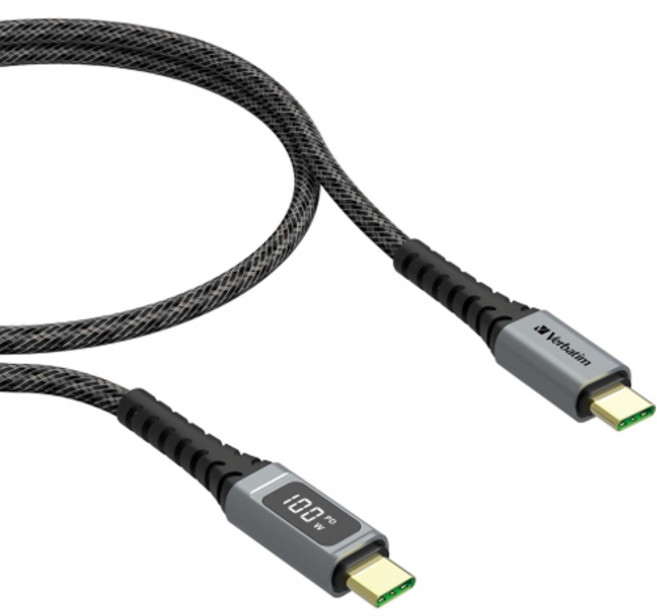 버바팀 듀퐁 케블라 LED 전력측정 C타입 to C타입 충전 케이블 100W E-mark PPS, 120cm, 그레이, 1개