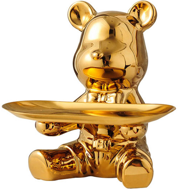 에버하우스 인테리어 곰돌이 세라믹 저금통 트레이, 골드
